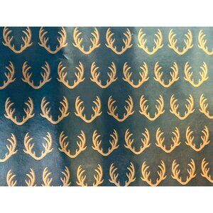 Hallmark Wrapping Paper Christmas Gold Deer Antlers on Green 25 sq ft Roll Gift